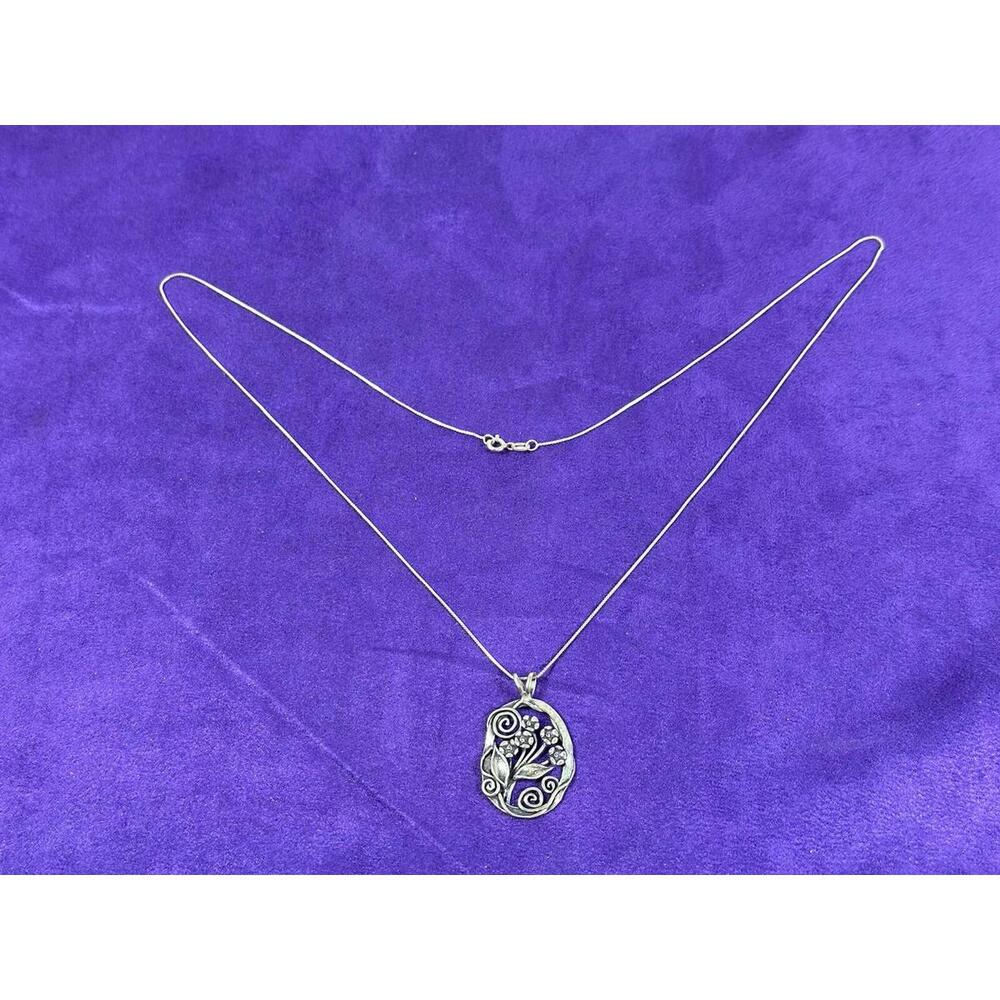 VTG Stamped 925 Israel PS Flower Pendant 24” Long Chain Made In Italy 925